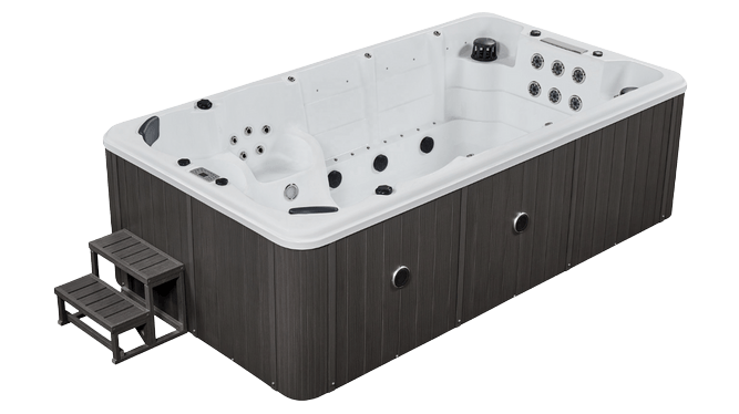 Premium family swim spa with powerful jets for relaxation and therapy.