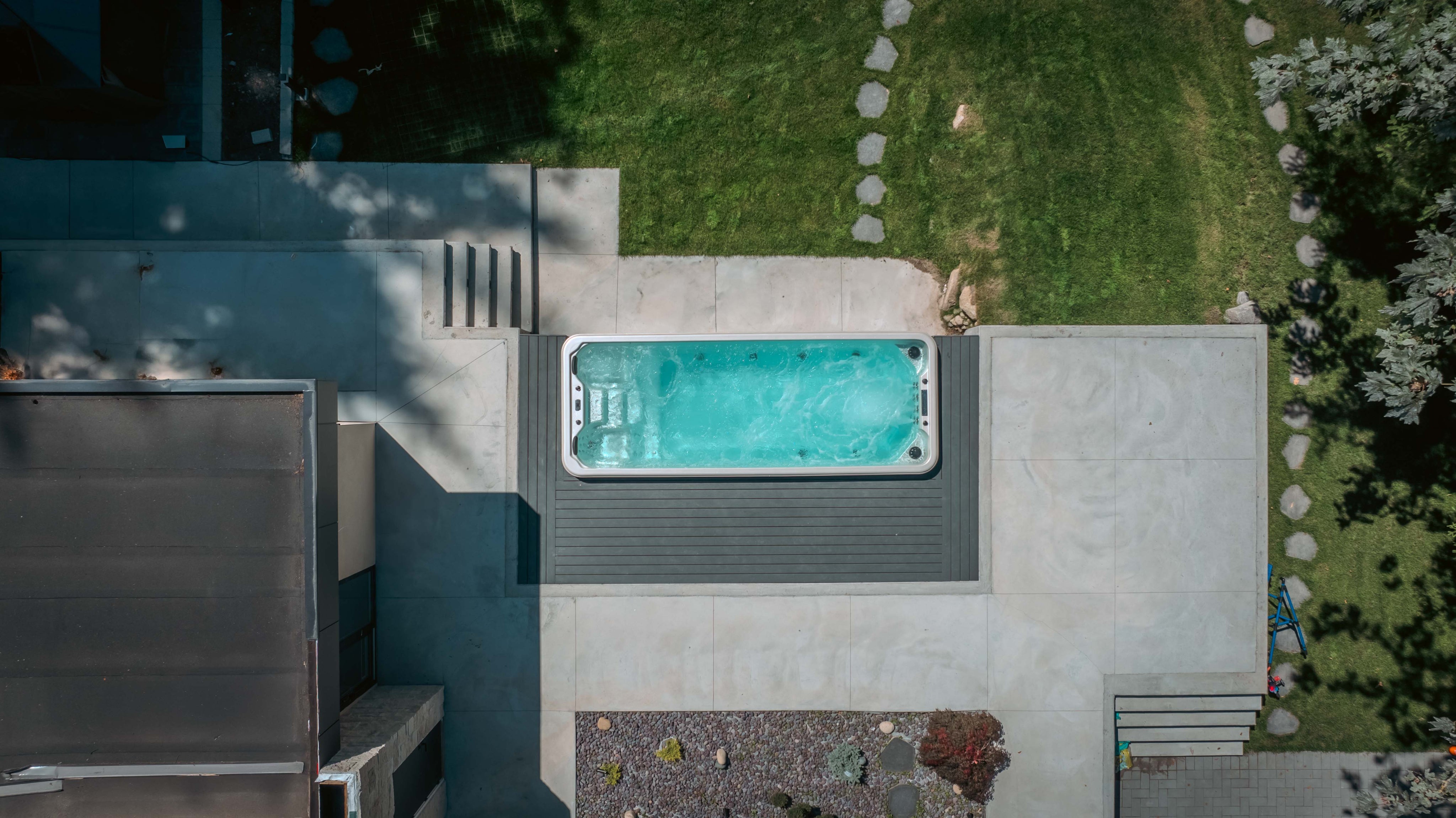 luxx swim spa  installed in backyard