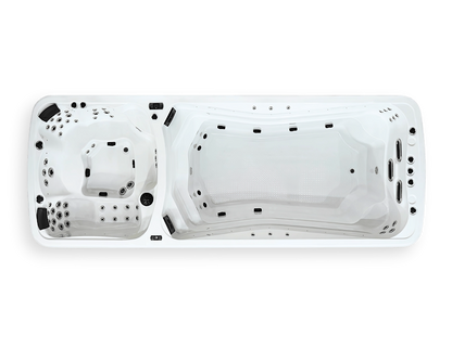 Premium family swim spa with powerful jets for relaxation and therapy.