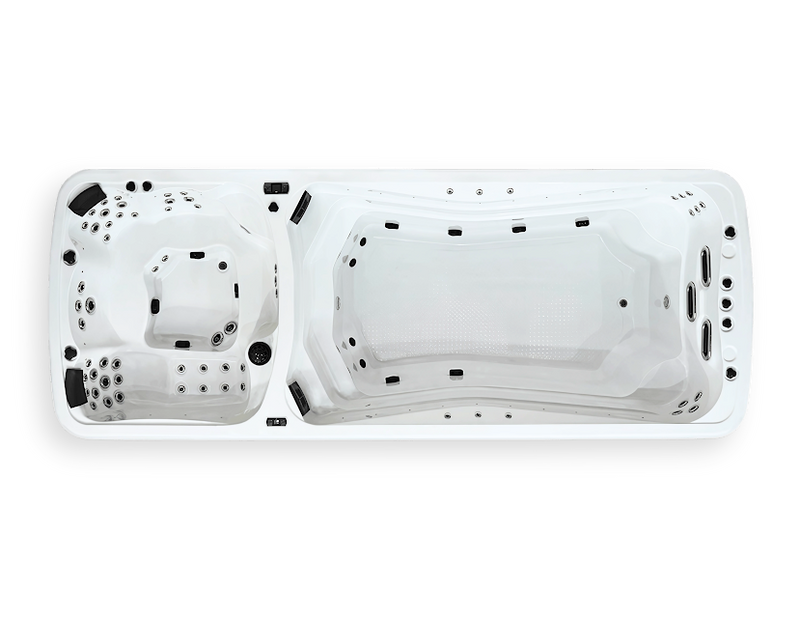 Premium family swim spa with powerful jets for relaxation and therapy.