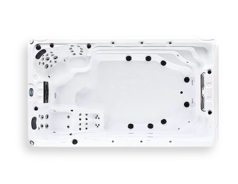 Premium family swim spa with powerful jets for relaxation and therapy.